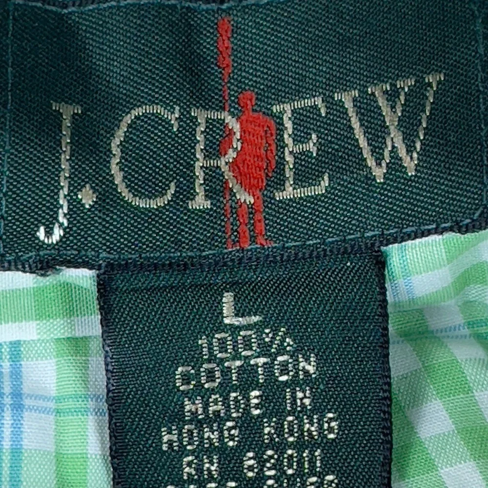 J.CREW Shirt Mens Large Green Check Cotton Long Sleeve Casual Collar Button Down